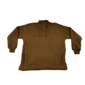 Aerie Cozy Teddy Quarter-Zip Sweater‎ Brown Sherpa Fleece Mock Neck Size XS